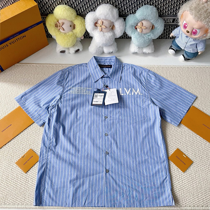 lv louis vuitton striped short-sleeve shirt